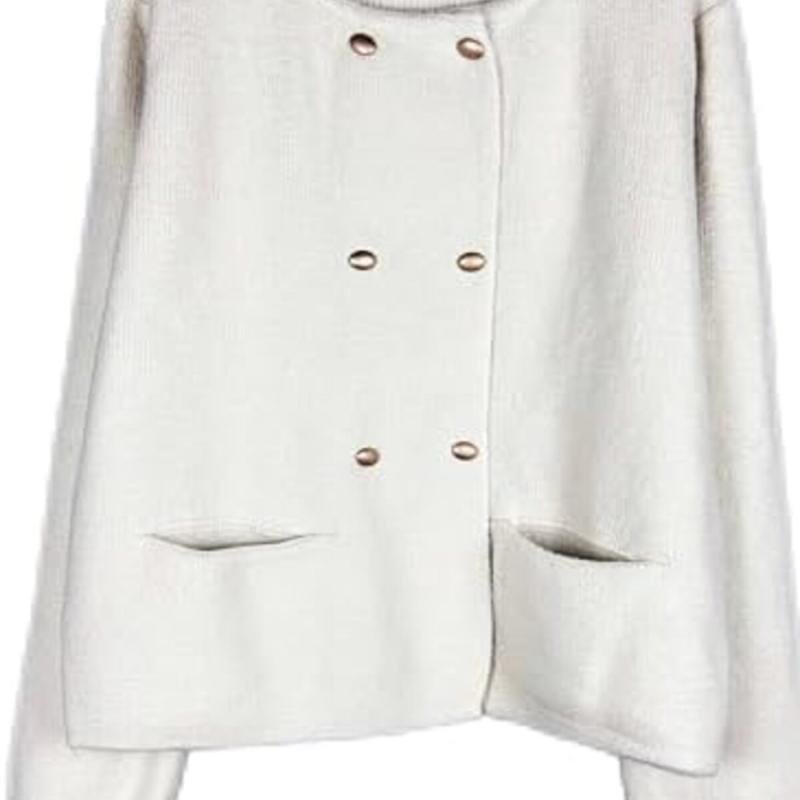 جاكيت صوف طويل أبيض عاجي بأزرار وجيوب للنساء والفتيات من BUNCA