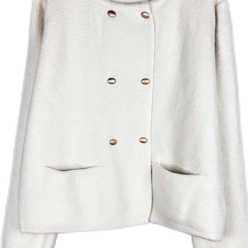 جاكيت صوف طويل أبيض عاجي بأزرار وجيوب للنساء والفتيات من BUNCA