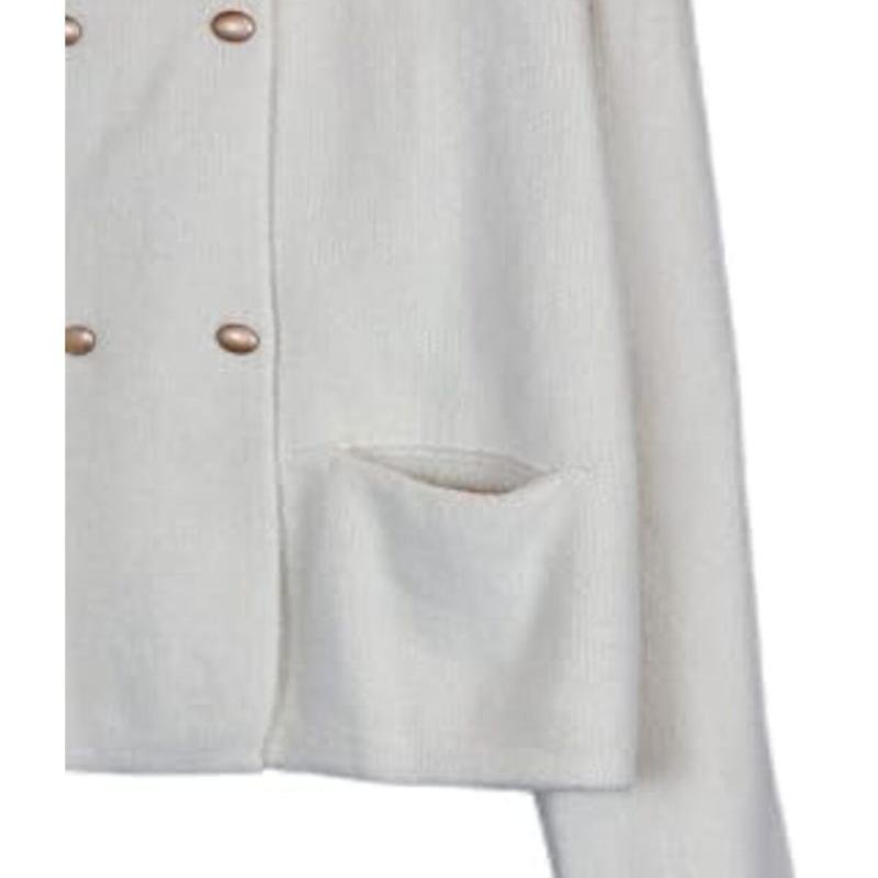 جاكيت صوف طويل أبيض عاجي بأزرار وجيوب للنساء والفتيات من BUNCA