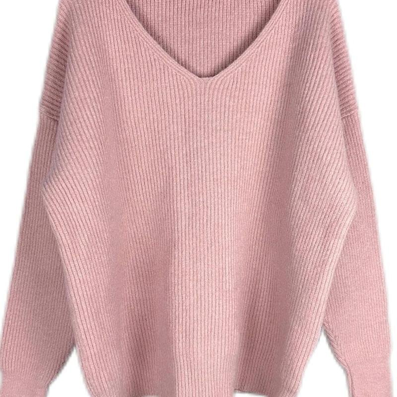 سترة وردية مضلعة واسعة برقبة على شكل حرف V للنساء والفتيات من BUNCA