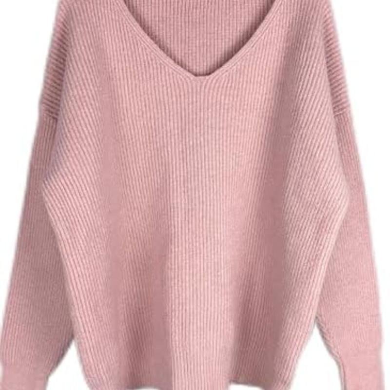 سترة وردية مضلعة واسعة برقبة على شكل حرف V للنساء والفتيات من BUNCA