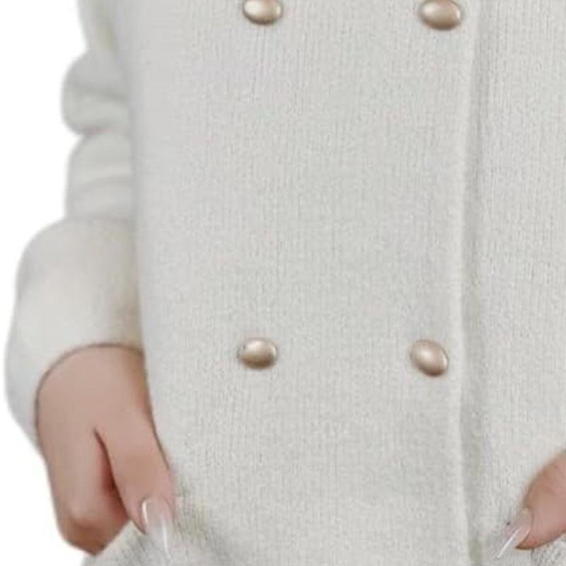 جاكيت صوف طويل أبيض عاجي بأزرار وجيوب للنساء والفتيات من BUNCA