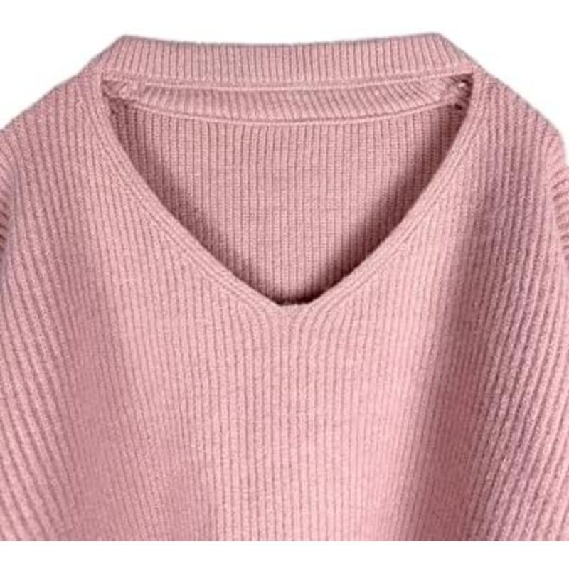 سترة وردية مضلعة واسعة برقبة على شكل حرف V للنساء والفتيات من BUNCA