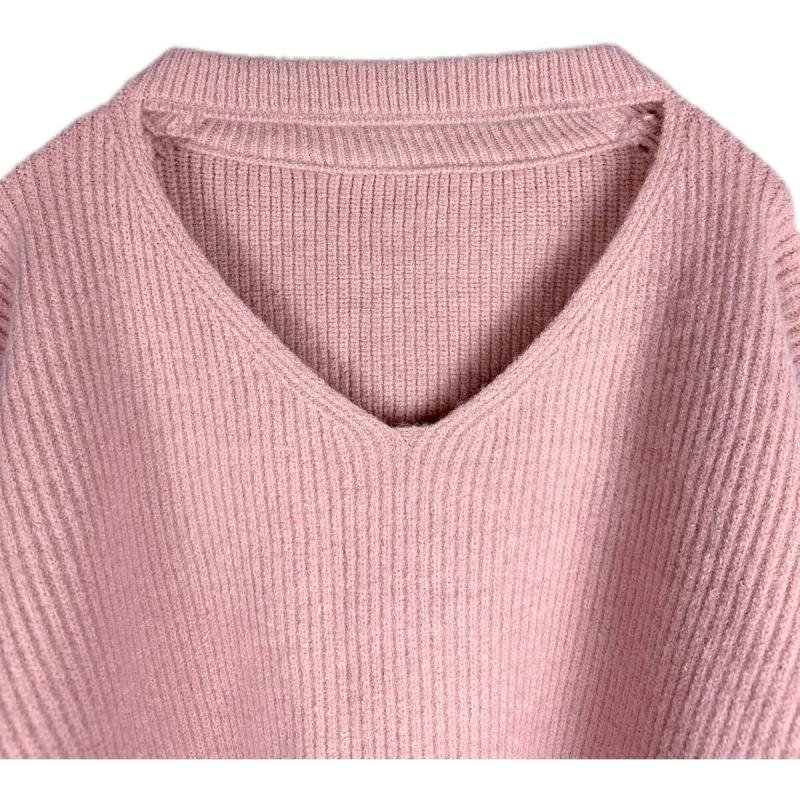 سترة وردية مضلعة واسعة برقبة على شكل حرف V للنساء والفتيات من BUNCA