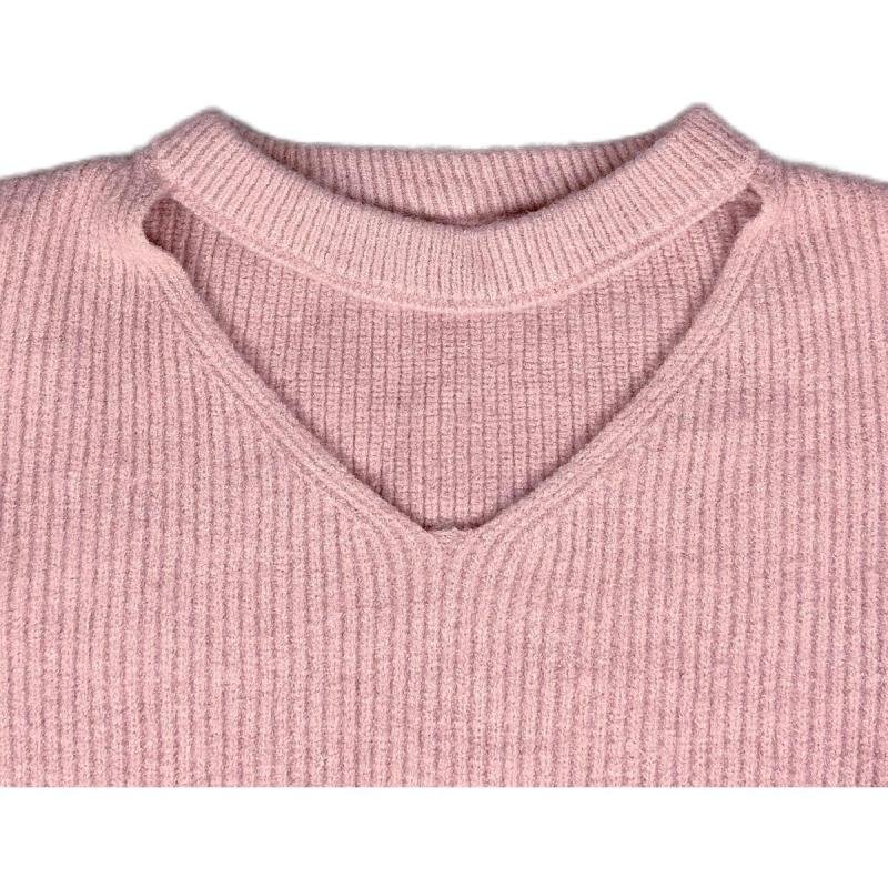 سترة وردية مضلعة واسعة برقبة على شكل حرف V للنساء والفتيات من BUNCA