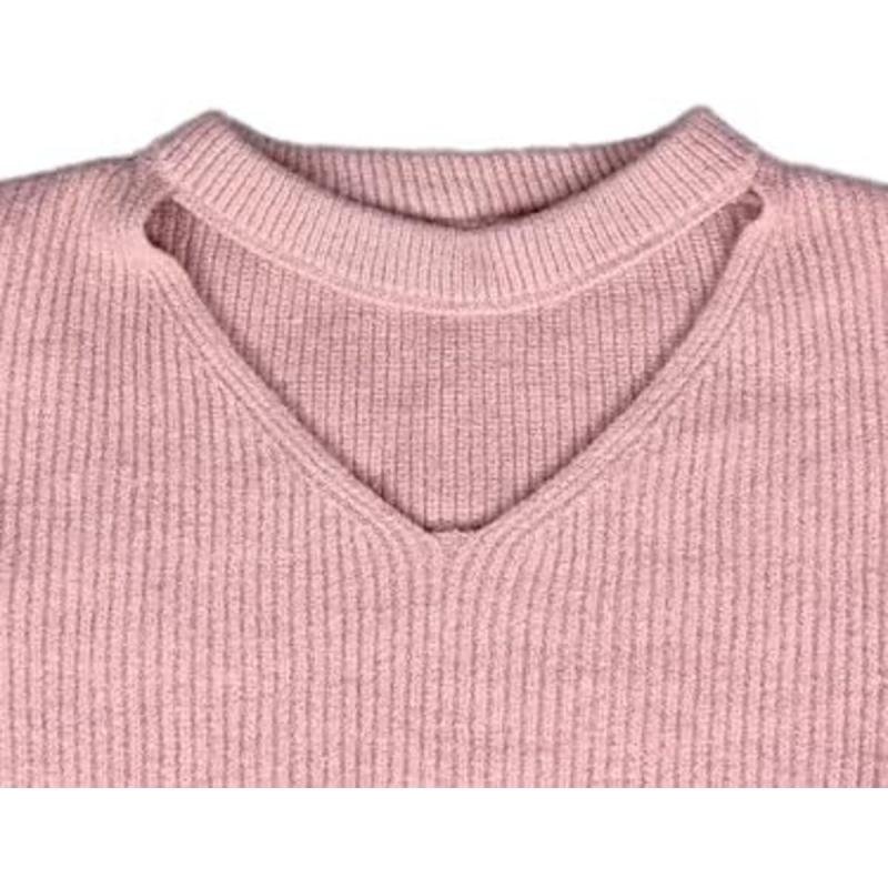 سترة وردية مضلعة واسعة برقبة على شكل حرف V للنساء والفتيات من BUNCA