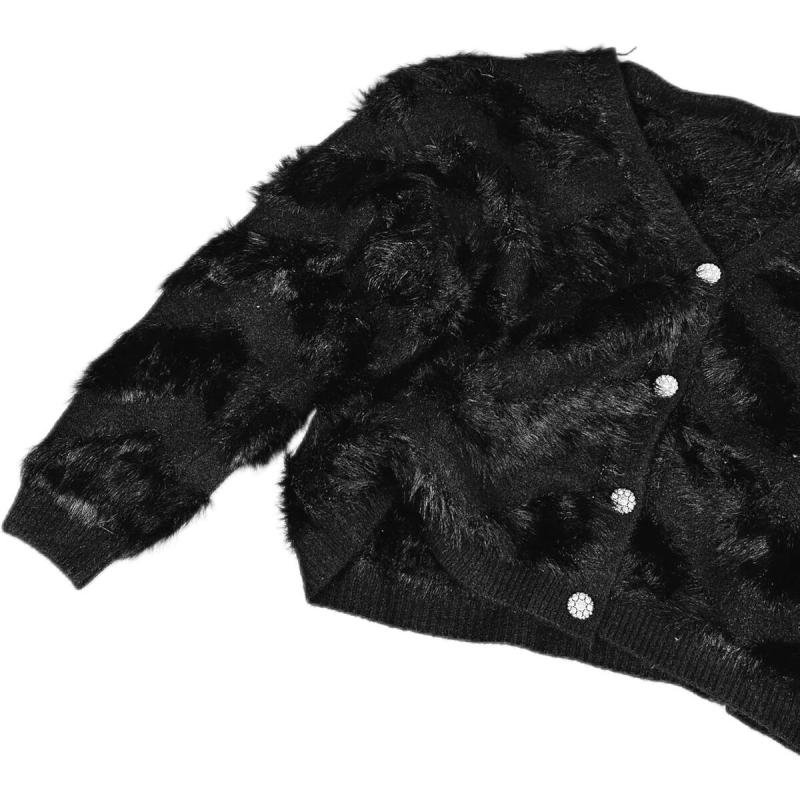 جاكيت قصير من الموهير الأسود برقبة على شكل حرف V للنساء والفتيات من