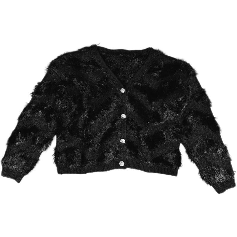 جاكيت قصير من الموهير الأسود برقبة على شكل حرف V للنساء والفتيات من