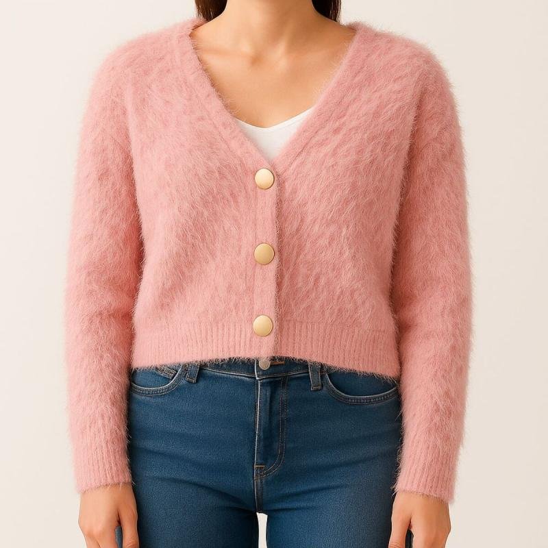 جاكيت وردي قصير من الموهير بأزرار ذهبية لامعة للنساء والفتيات من بونكا