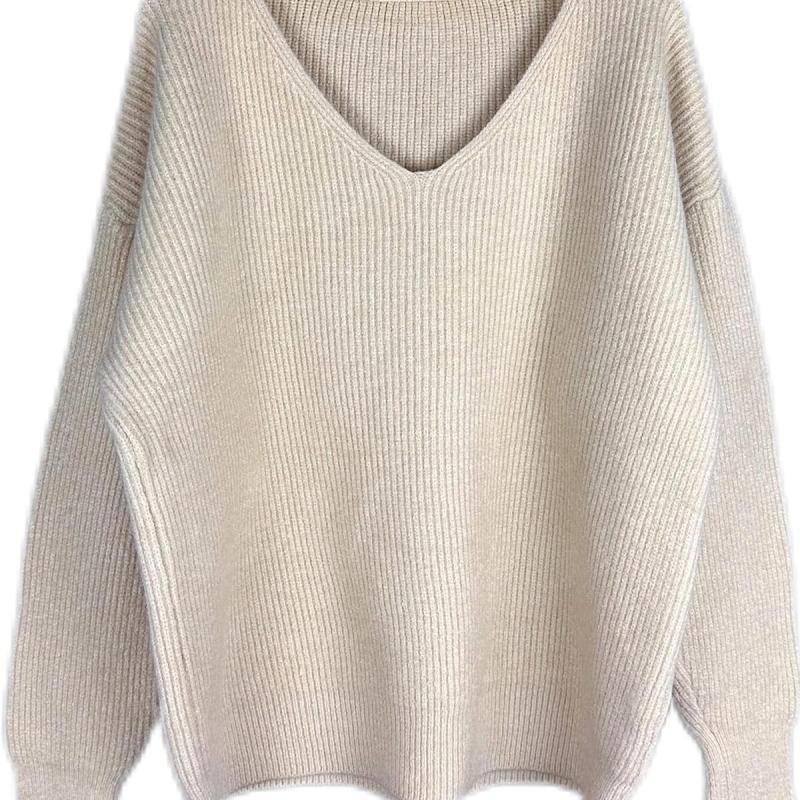 سترة بيج مضلعة برقبة على شكل حرف V للنساء والفتيات من BUNCA