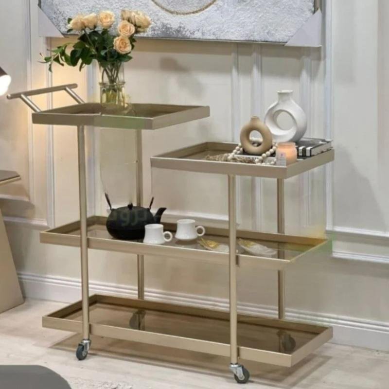 عربة تقديم حديد وزجاج اسود - 80×35×80