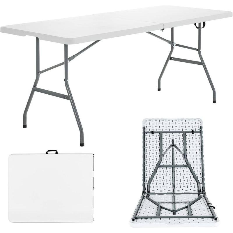 طاولة بلاستيكية قابلة للطي 6 قدم 180سم مع مقبض وقفل للنزهات والحفلات والتخييم من بونكا