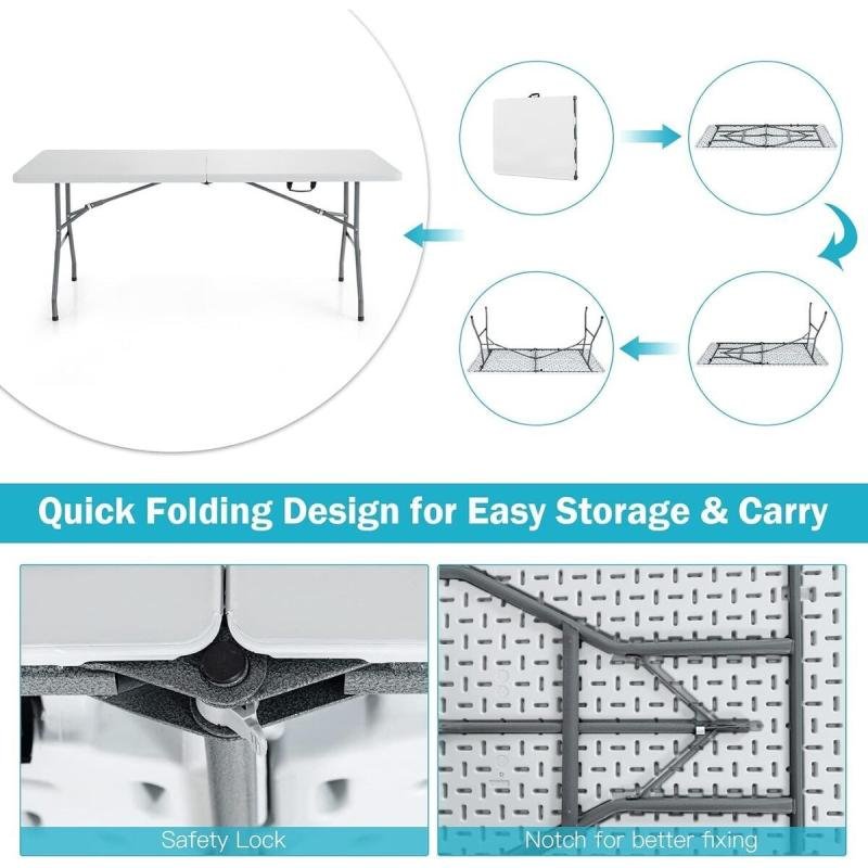 طاولة بلاستيكية قابلة للطي 6 قدم 180سم مع مقبض وقفل للنزهات والحفلات والتخييم من بونكا