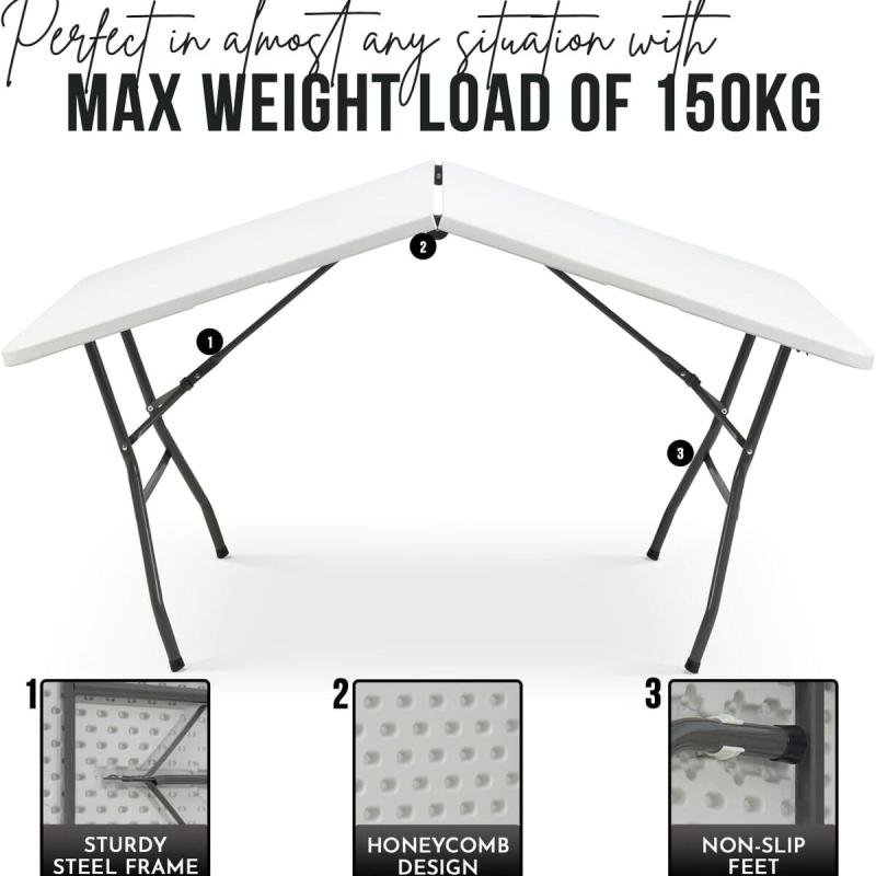 طاولة بلاستيكية قابلة للطي 6 قدم 180سم مع مقبض وقفل للنزهات والحفلات والتخييم من بونكا