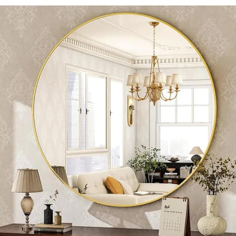 مرآة حائط بإطار من الالمونيوم ذهبي 80*80، مثالية لديكور بيتك