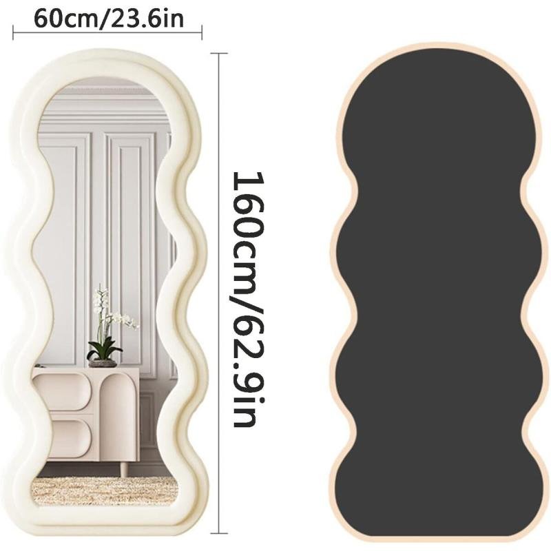 مرآة أرضية معدنية كاملة الطول بتصميم خشبي 160×60 سم، لون بيج