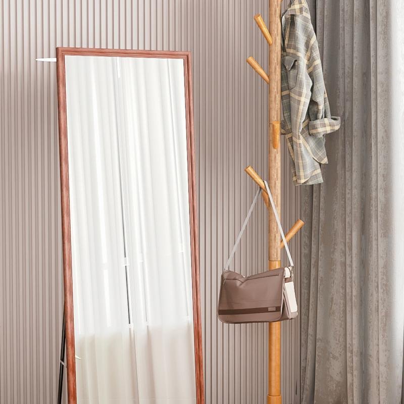 مرآة أرضية معدنية كاملة الطول بتصميم خشبي، لون بني، 160×50 سم