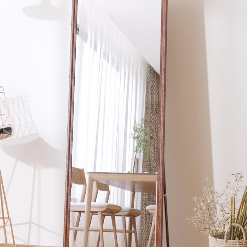 مرآة أرضية معدنية كاملة الطول بتصميم خشبي، لون بني، 160×50 سم