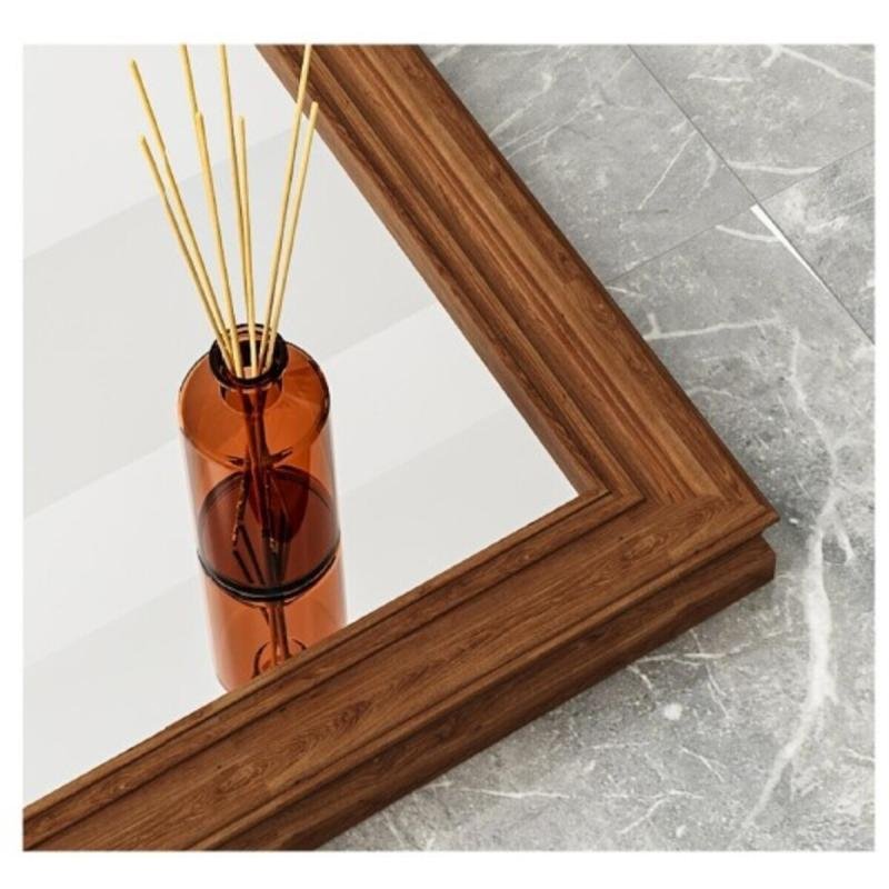 مرآة أرضية معدنية كاملة الطول بتصميم خشبي، لون بني، 160×50 سم