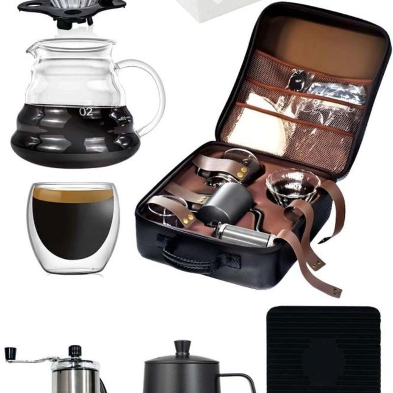مجموعة ماكينة تحضير القهوة V60 تتضمن كيس قهوة، غلاية، ميزان للباريستا