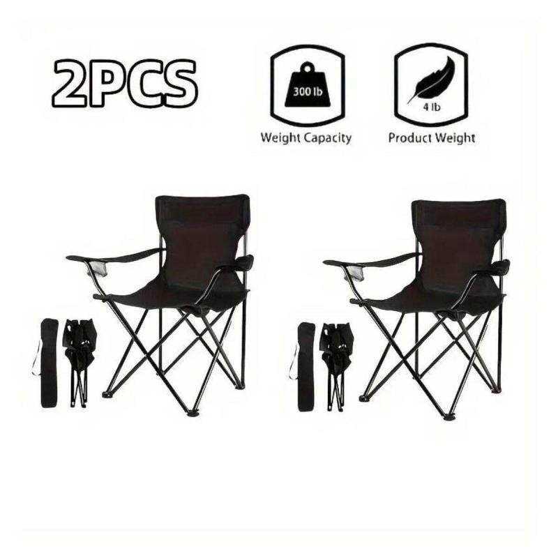 طقم كراسي تخييم ألومنيوم أسود خفيف الوزن ومتين