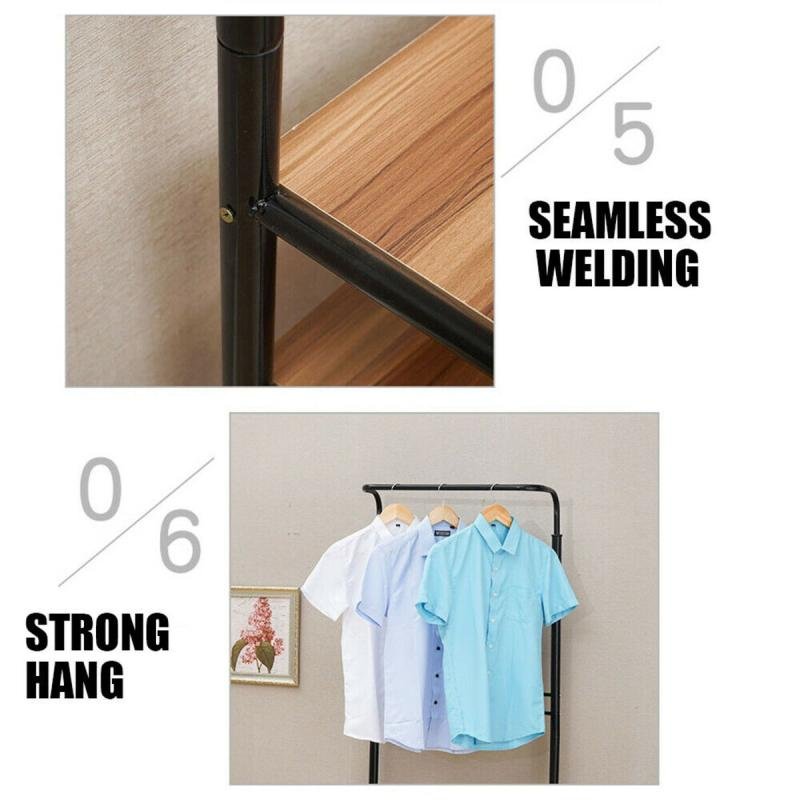 منظم علاقة ملابس معدن وحامل ملابس مزود بخطافات و 3 رفوف احذية | اسود 190x66x30 سم