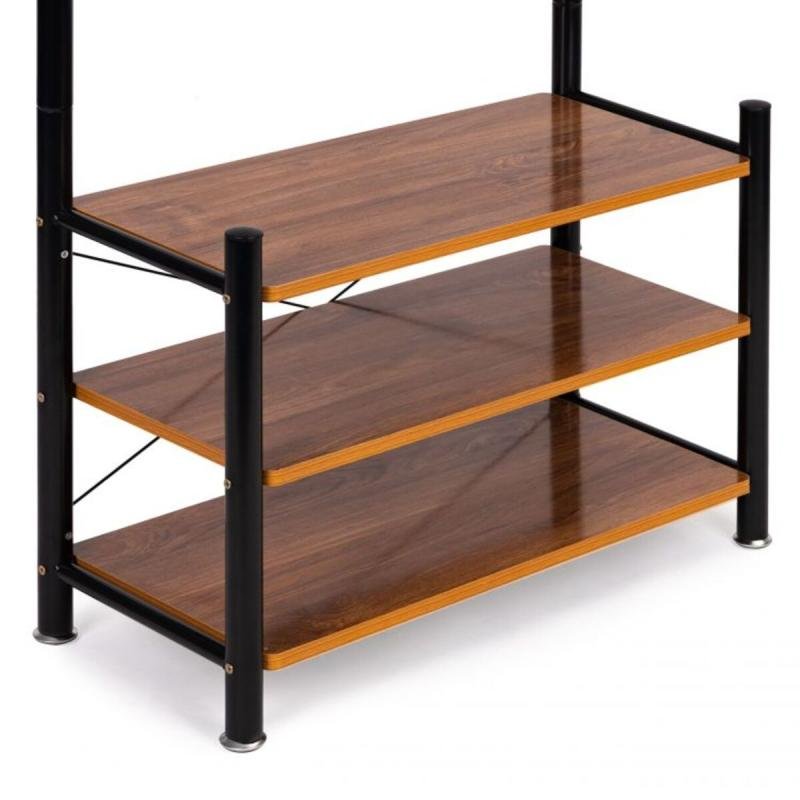 منظم علاقة ملابس معدن وحامل ملابس مزود بخطافات و 3 رفوف احذية | اسود 190x66x30 سم