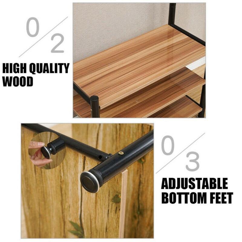 منظم علاقة ملابس معدن وحامل ملابس مزود بخطافات و 3 رفوف احذية | اسود 190x66x30 سم