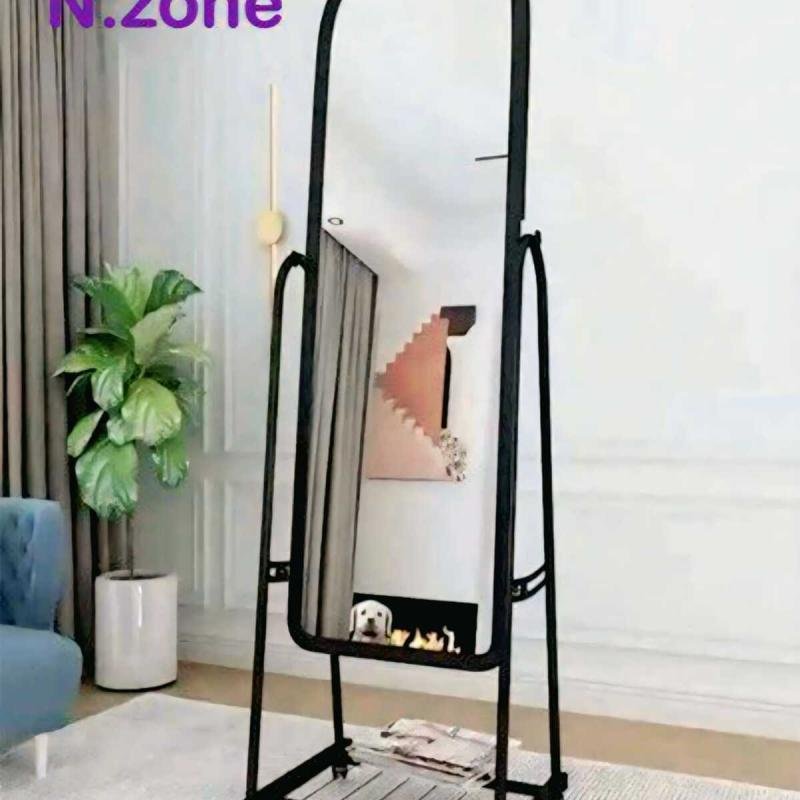 مرآة كاملة الطول مع حامل وعجلات  قابلة للتعديل مقاس 160x30سم باللون الأسود