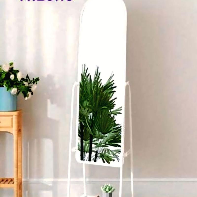 مرآة كاملة الطول مع حامل وعجلات  قابلة للتعديل مقاس 160x30سم باللون الأبيض