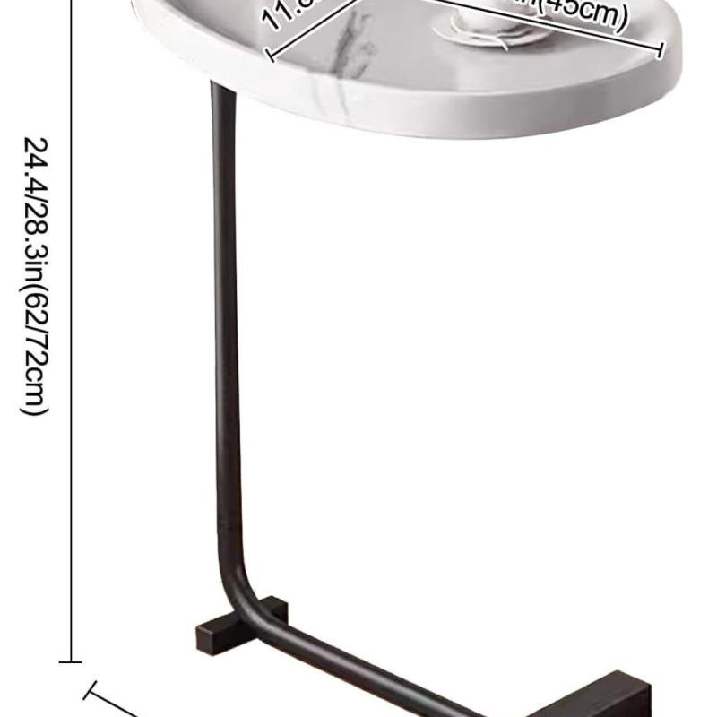 طاولة قهوة عصرية | طاولة جانبية علي شكل حرف سي سطح رخامي ابيض وارجل معدنية باللون الأسود 60x45x30 سم
