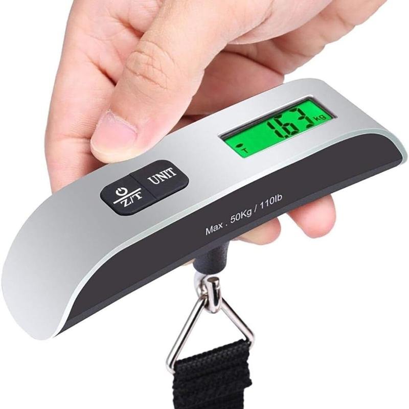 ميزان رقمي معلق للحقائب - ميزان يدوي محمول للسفر بشاشة LCD وسعة 50 كجم/110 رطل