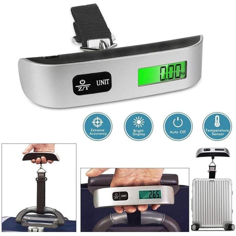 ميزان رقمي معلق للحقائب - ميزان يدوي محمول للسفر بشاشة LCD وسعة 50 كجم/110 رطل
