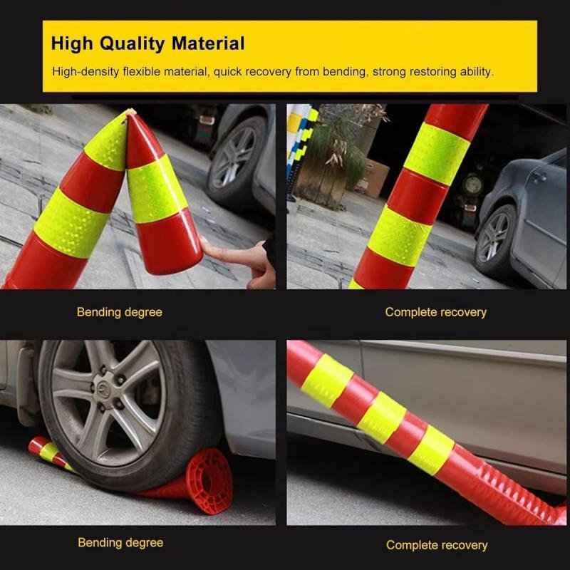 4 قطعة من عامود سلامة مرور قابل للطي بارتفاع 72 سم مع شريط عاكس | أعمدة  والحواجز الأمنية