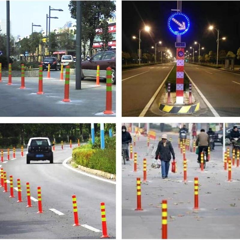 4 قطعة من عامود سلامة مرور قابل للطي بارتفاع 72 سم مع شريط عاكس | أعمدة  والحواجز الأمنية