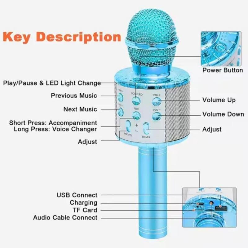 ميكروفون كاريوكي لاسلكي محمول باليد مزود بتقنية البلوتوث مع راديو FM قابل للتعديل