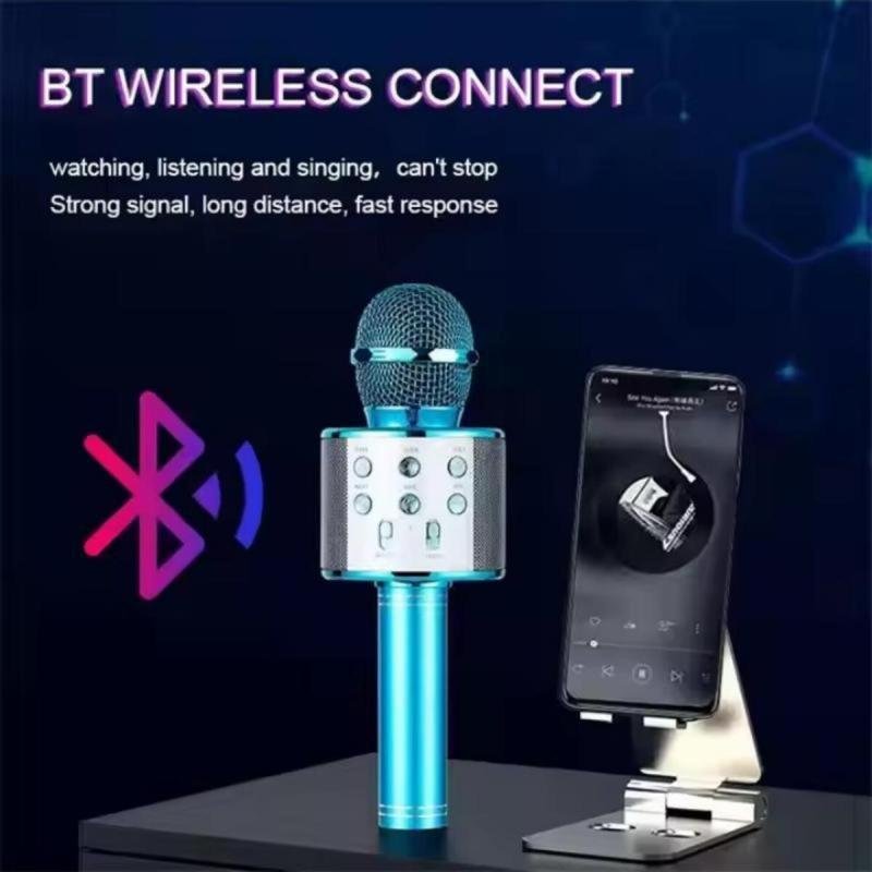 ميكروفون كاريوكي لاسلكي محمول باليد مزود بتقنية البلوتوث مع راديو FM قابل للتعديل