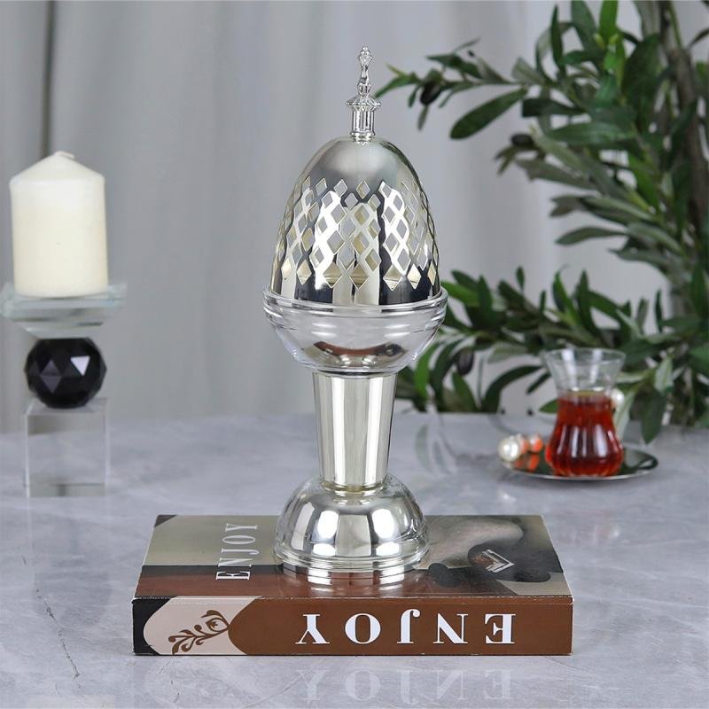 مبخرة ضيافة فاخرة من استانلس استيل أنيق وعصري فضي