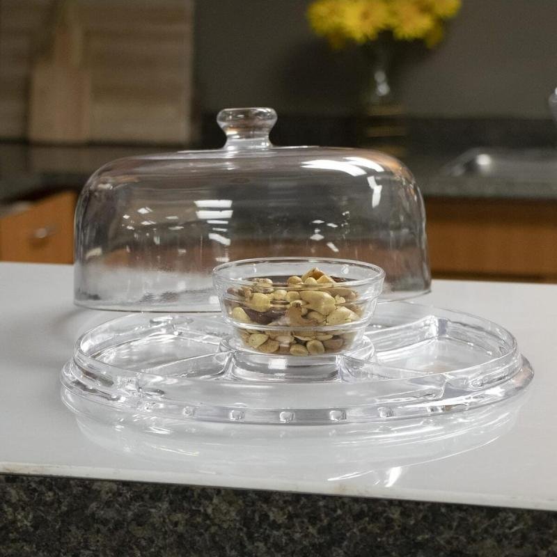 حامل كيك 3 في 1 بتصميم قبة متعدد الوظائف طبق تقديم سلطة ووعاء مشروبات أكريليك