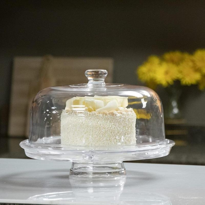 حامل كيك 3 في 1 بتصميم قبة متعدد الوظائف طبق تقديم سلطة ووعاء مشروبات أكريليك