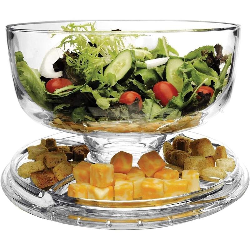 حامل كيك 3 في 1 بتصميم قبة متعدد الوظائف طبق تقديم سلطة ووعاء مشروبات أكريليك