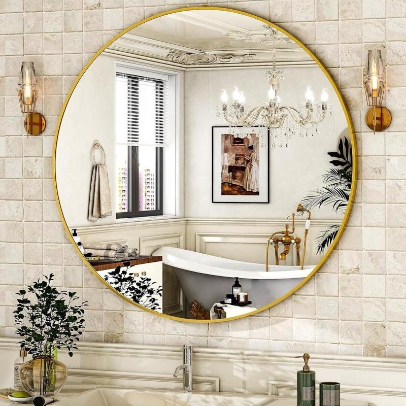 مرآه حائط دائرية انيقة اطار ذهبي مقاس 100سم