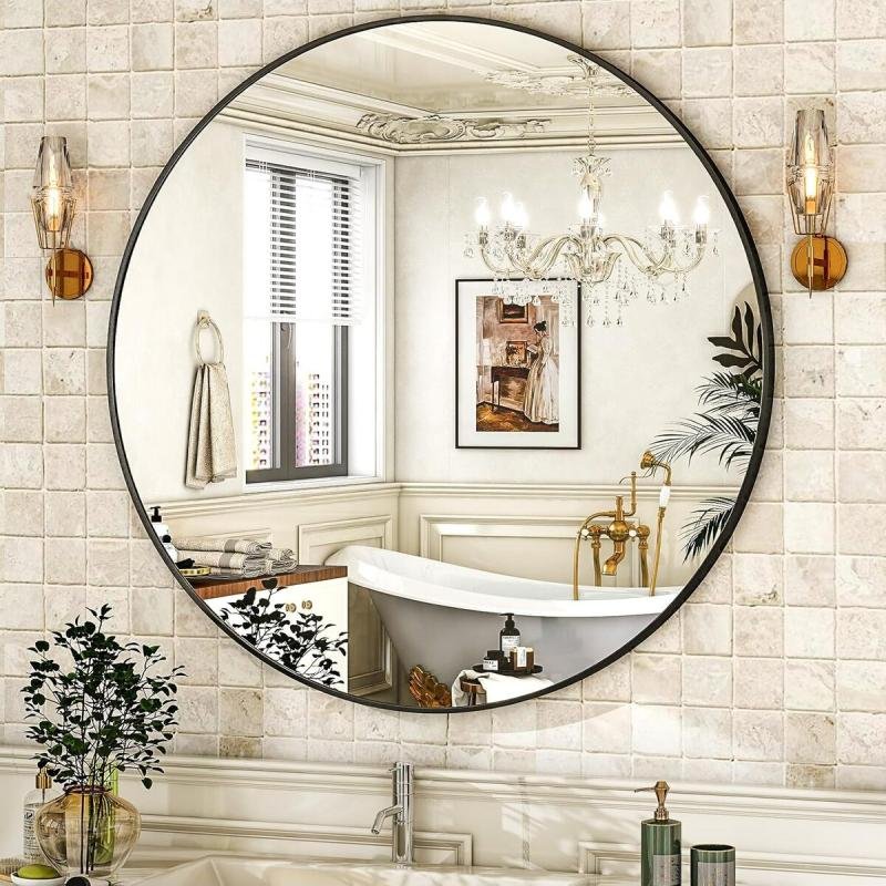 مرآه حائط دائرية انيقة اطار اسود مقاس 100سم