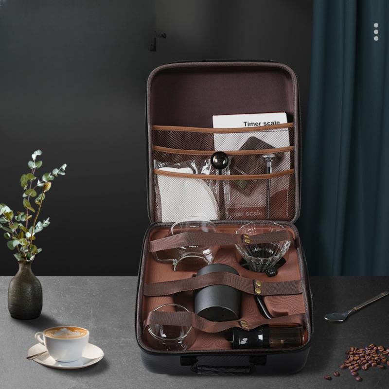 مجموعة طقم ادوات تحضير القهوة V60 مكونة من 10 قطع + مطحنة يدوية ممتازة للسكب