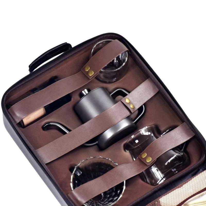 مجموعة طقم ادوات تحضير القهوة V60 مكونة من 10 قطع + مطحنة يدوية ممتازة للسكب