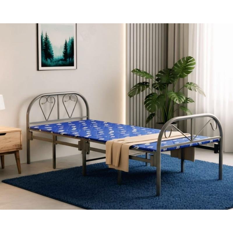 سرير فردي قابل للطي مصنوع من منصة معدنية فولاذية متينة مقاس 190 × 90 سم