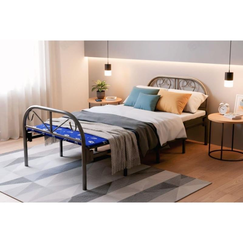 سرير فردي قابل للطي مصنوع من منصة معدنية فولاذية متينة مقاس 190 × 90 سم