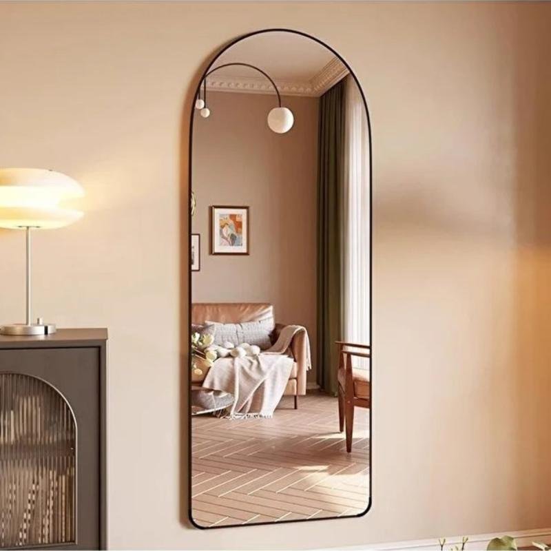 مرآة كاملة الطول 50x160سم مع حامل مستطيل ، مرآة أرضية، مرآة حائط، معلقة/مائلة | أسود