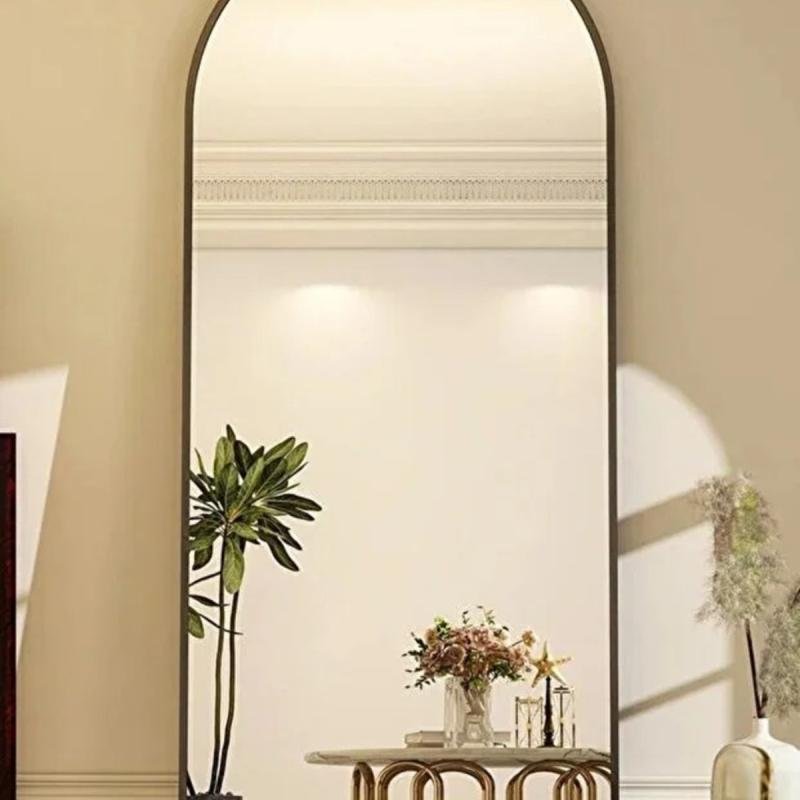 مرآة كاملة الطول 50x160سم مع حامل مستطيل ، مرآة أرضية، مرآة حائط، معلقة/مائلة | أسود