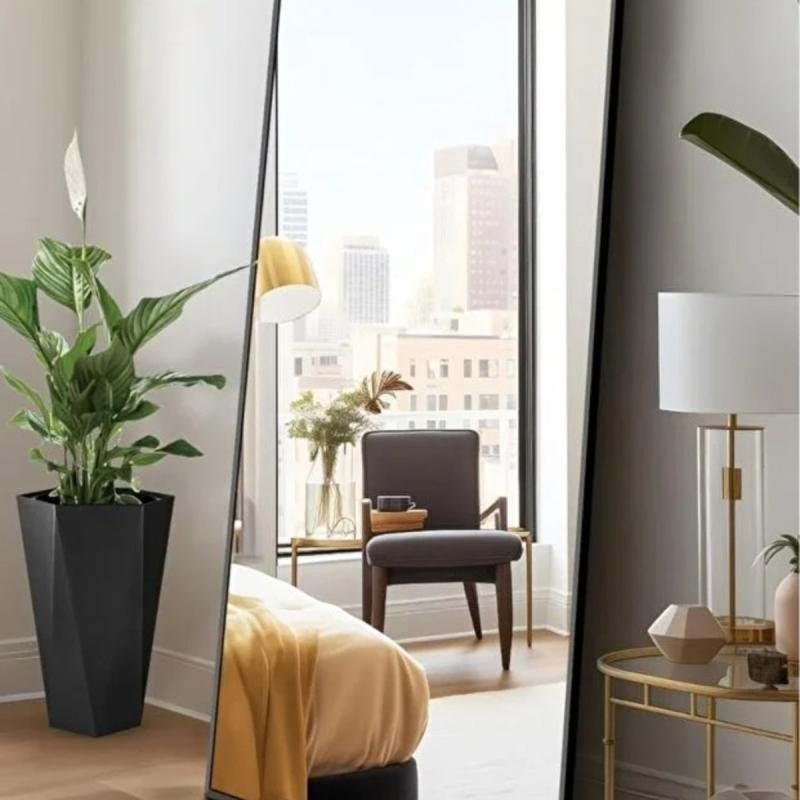 مرآة أرضية كاملة الطول من إن زون 160×50 سم بإطار من الألومنيوم باللون الأسود